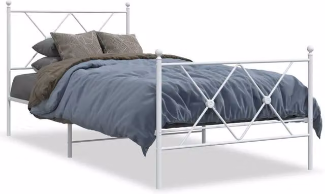 Berkfield Home Metal Bed Frame with Footboard, White, W/D/H: 90 x 190 cm