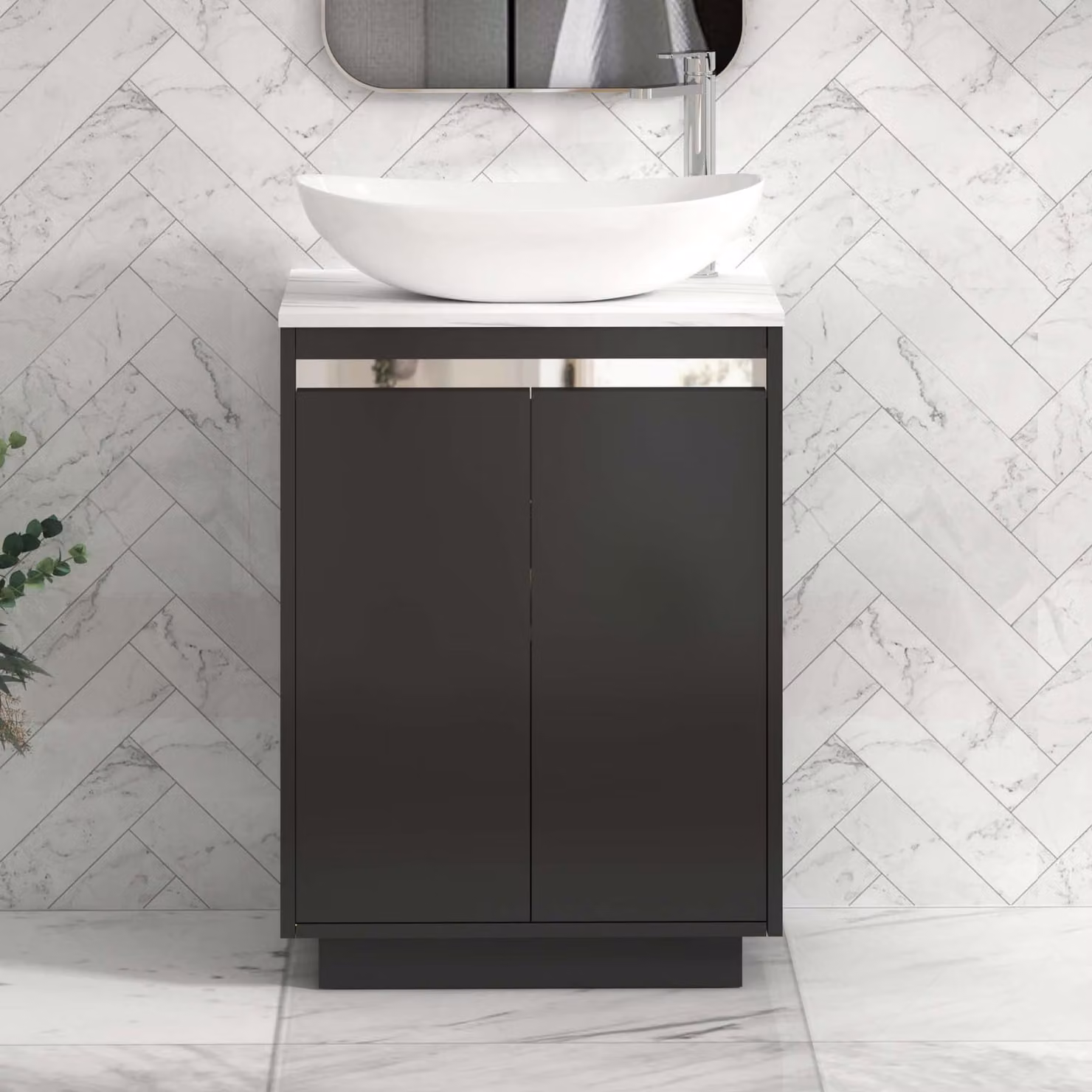 Royal Bathrooms Orion 800mm Matt Obsidian Black Floor Standing 2 Door Vanity Unit with Cesar Basin and Chrome Accent Trim