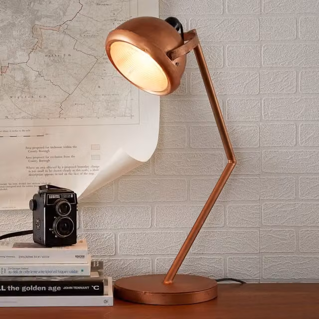 IH Design Industrial Copper Round Table Lamp in Brown and Orange