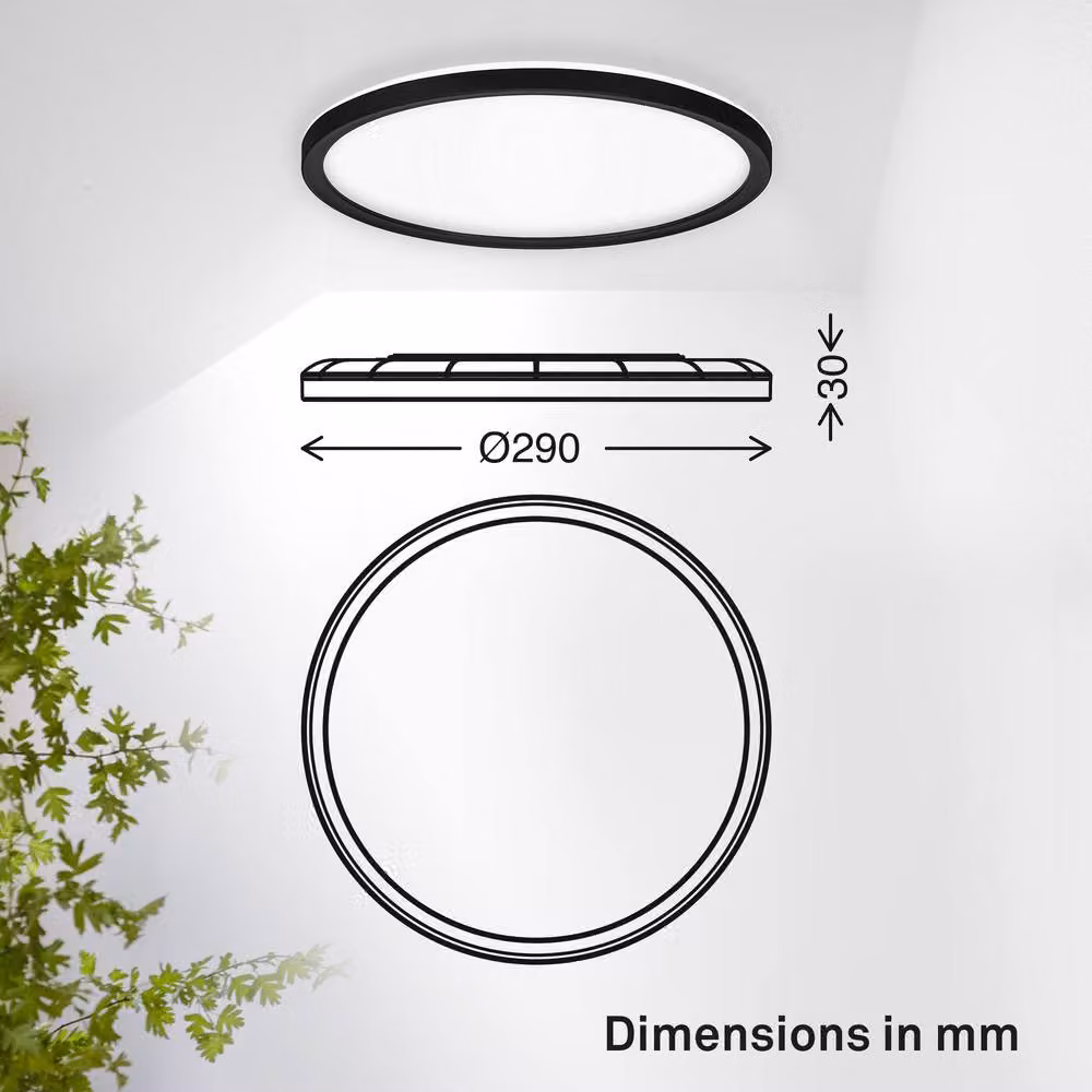 B.K.Licht Black LED Slim Panel Ceiling Light, 18W, 2400lm, 4000K Neutral White, IP44 Splash-Proof, W/D/H: 29 x 30 x 3 cm – 6