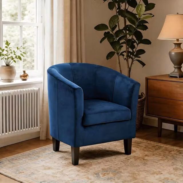 Home Source Bedford Small Padded Curved Back Tub Chair in Dark Blue Velvet