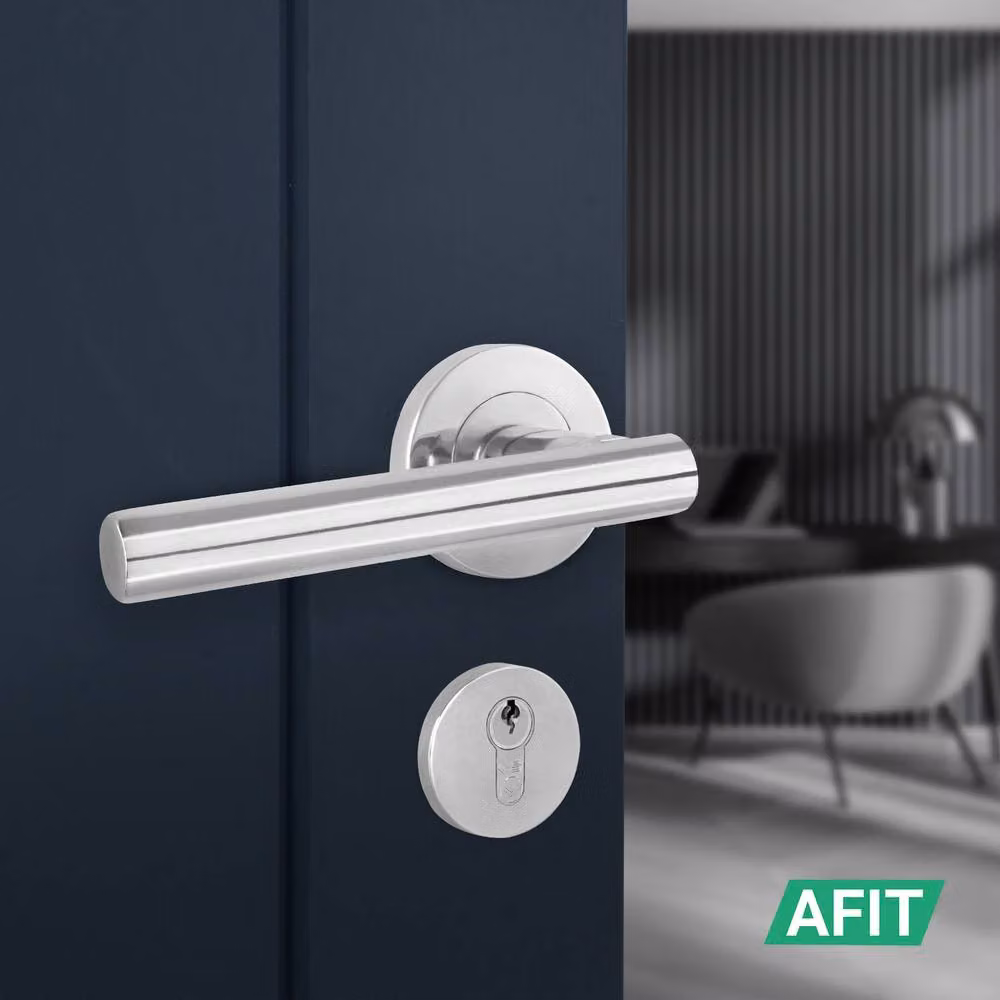 AFIT Polished Chrome Door Handle with Euro Lock Thumbturn Cylinder and Hinges in Silver, W/D/H: 15 x 15 x 1.5 cm – 4