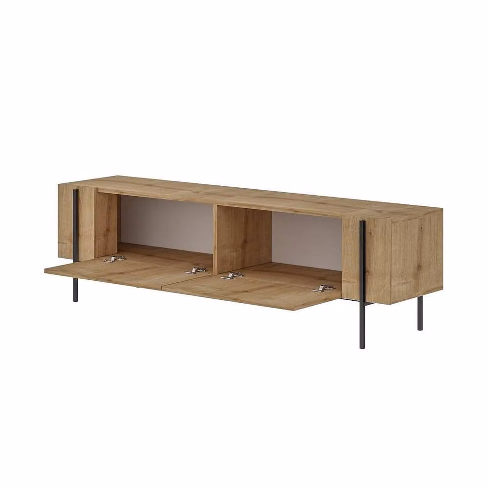 CALICOSY Hermione 2-Door Modern TV Stand in Oak with Metal Legs, Width: 160 cm – 3