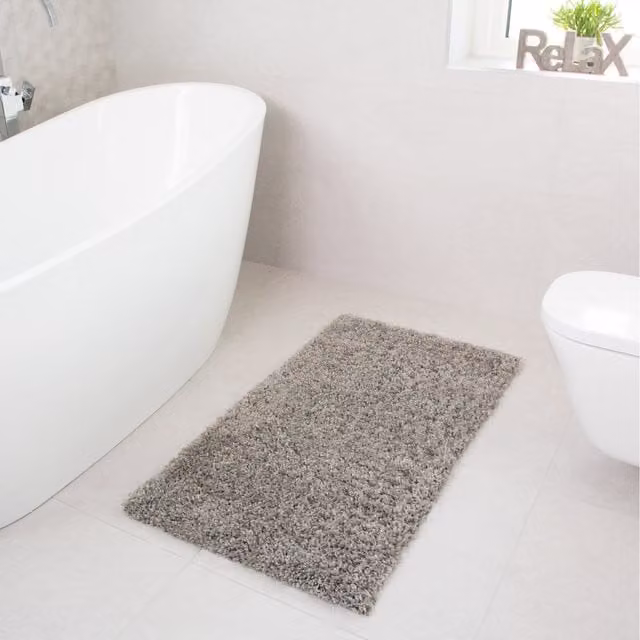 The Rug House Silver Grey Modern Shaggy Rectangular Rug W: 110 cm, D: 60 cm