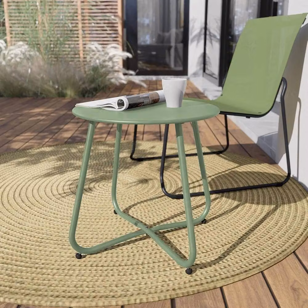 FORGEVIO Green Round Metal Garden Snack Table with Castors – 2