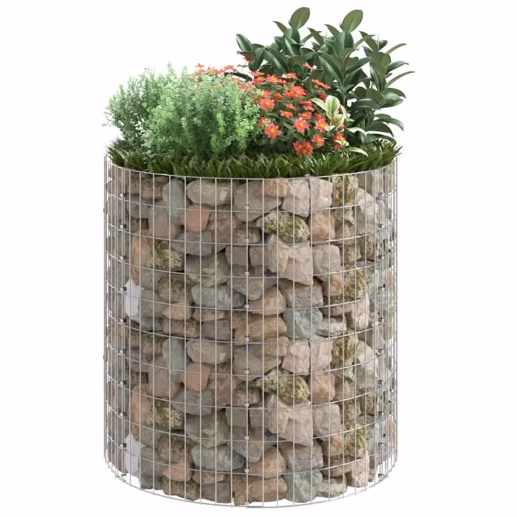 Berkfield Home Circular Galvanised Steel Gabion Post Planter in Silver, W/D/H: 100 x 100 x 100 cm – 3
