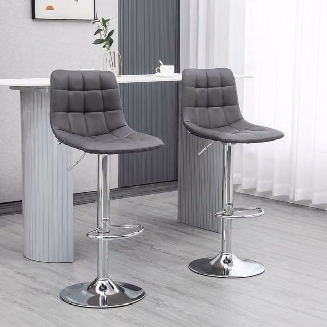 EONLION Grey Adjustable Modern Bar Stools Set of 2 for Kitchen and Breakfast Areas, Height: 100 cm