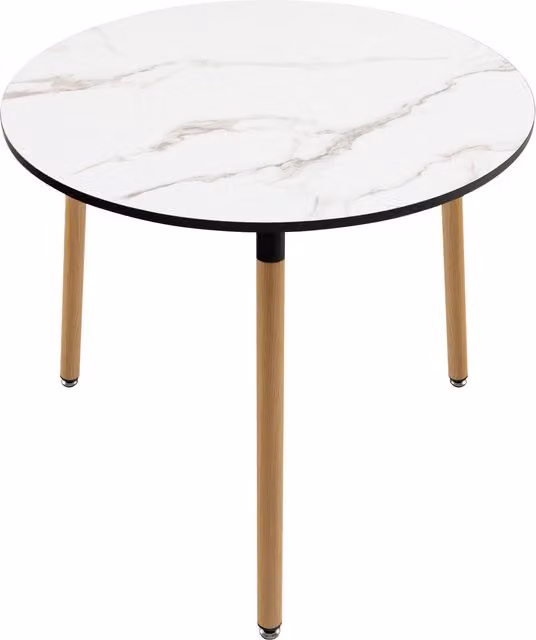 COSTWAY Modern Round Faux Marble Dining Table in White