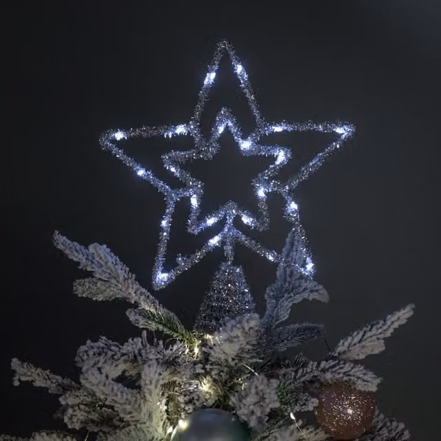 Samuel Alexander Silver Star Christmas Tree Topper with White Multi-Action LEDs, 28 cm – 1