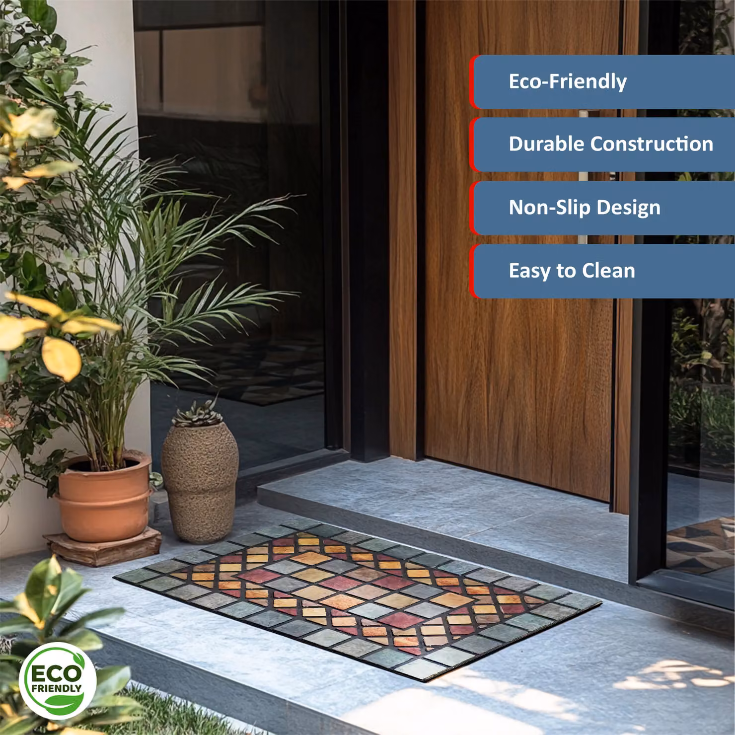 Nicoman Eco-Friendly Elegant Tile Mat Barrier Doormat, Blue Border, Multicolour, W: 44 cm, L: 75 cm – 3
