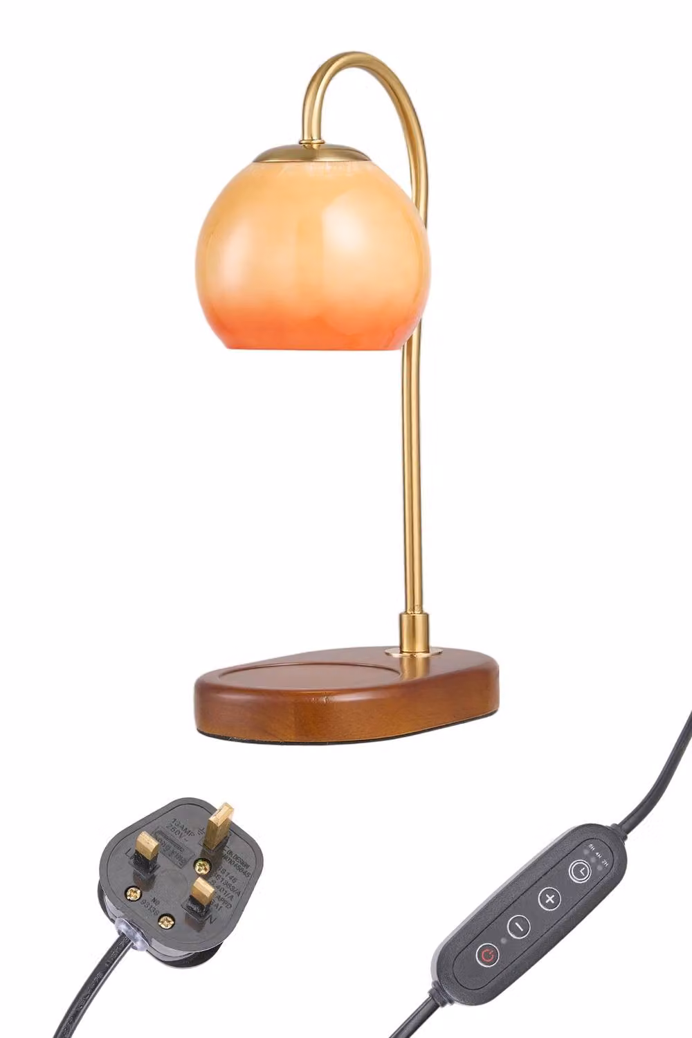Living and Home Dimmable Candle Warmer Lamp in Gold/Brass and Wood with Transparent Glass Shade – 4