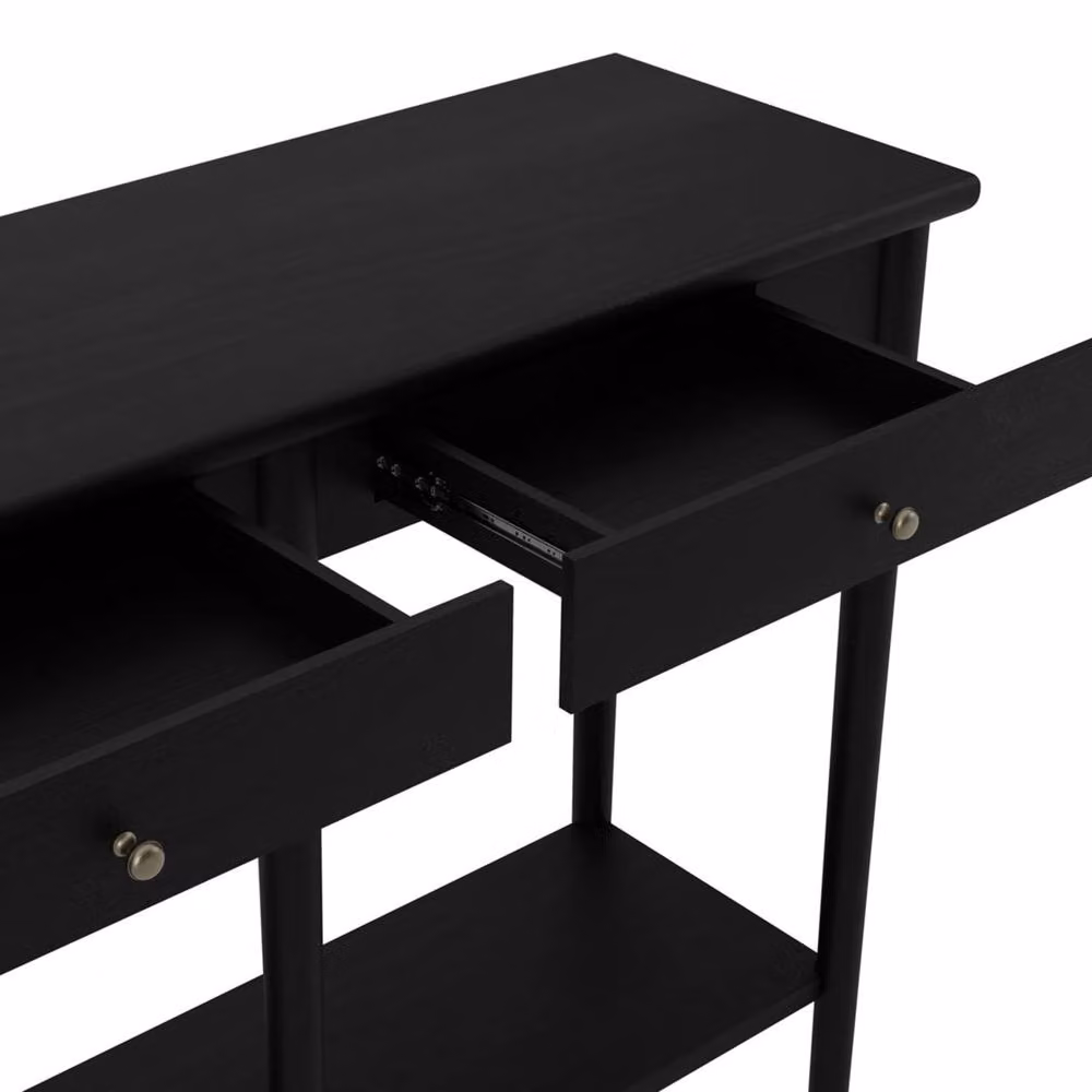 Wyld Haus Newbridge Black Ash Veneer Console Table with 2 Drawers and Bottom Shelf, W/D/H: 82.5 x 34.5 x 34.5 cm – 4