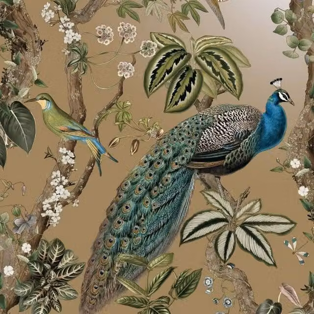 Holden Décor Woods Peacock Wallpaper in Gold – 1
