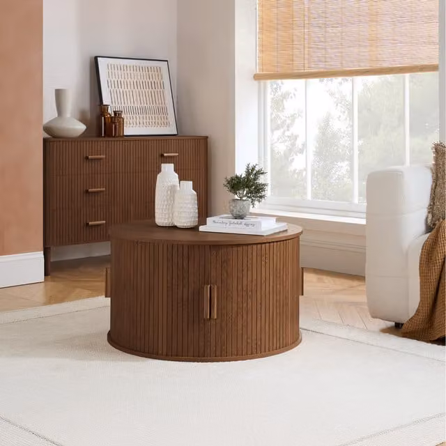 Birlea Axel Round Fluted Coffee Table with Storage in Walnut