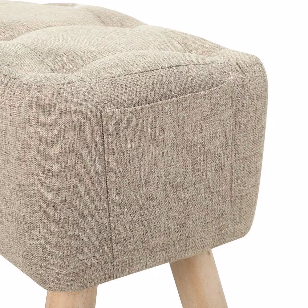 KORVIXA Khaki Linen Rectangular Ottoman Stool Pouffe, W/D/H: 100 x 100 x 100 cm – 2