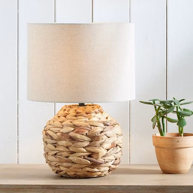 Pacific Lifestyle Round Rattan Table Lamp in Brown and Beige