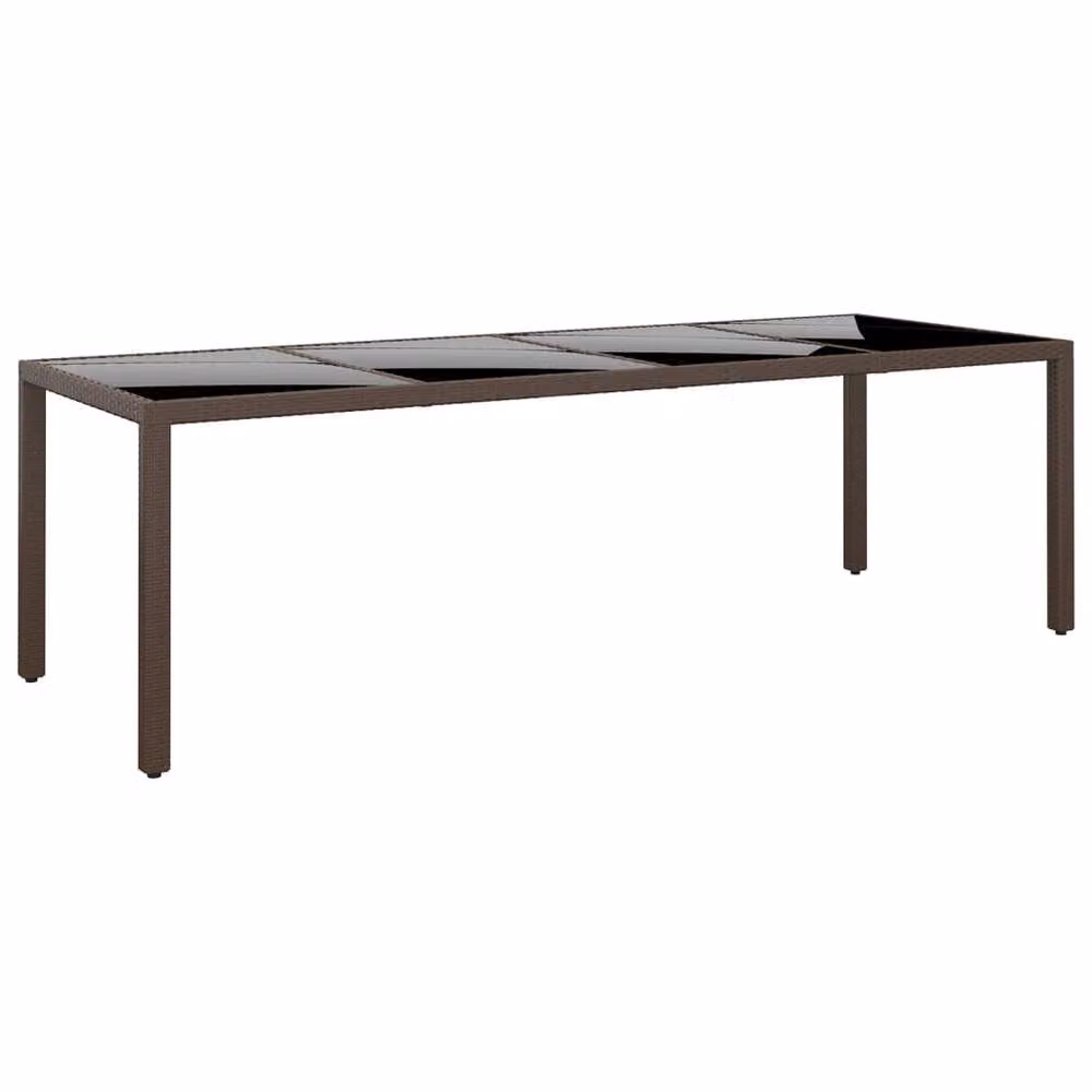 Berkfield Home Rectangular Garden Table with Glass Top in Brown Poly Rattan and Steel, W/D/H: 250 x 100 x 75 cm – 2