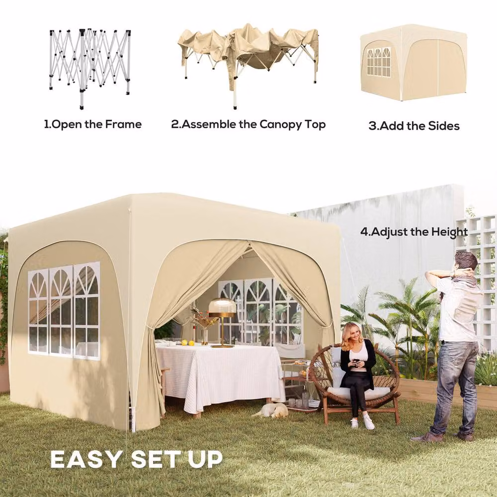 OUTSUNNY UPF50+ Pop Up Gazebo with Sides and Carry Bag, Light Sand – 4