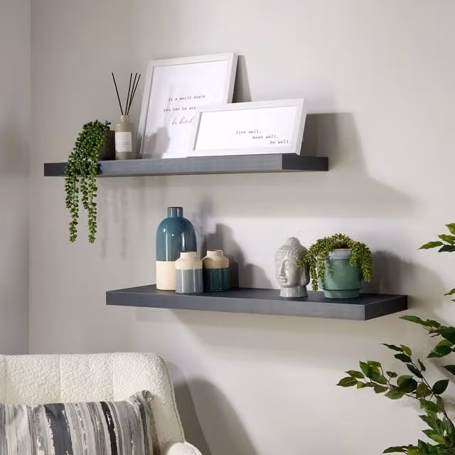 Home Source Cloud Pair of Floating Wall Mounted Storage Shelves, Black, Width: 80 cm