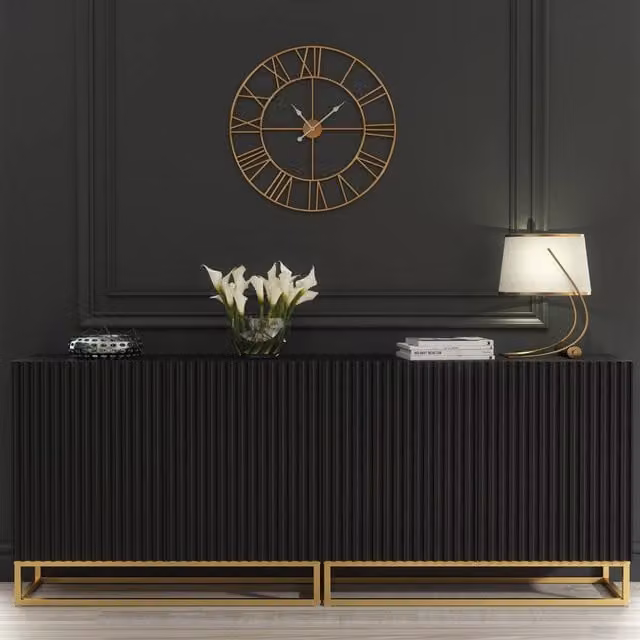Mex Furniture LTD Ripple Duo Sideboard in Black with Fluted Doors, W: 200 cm, H: 80 cm, D: 35 cm