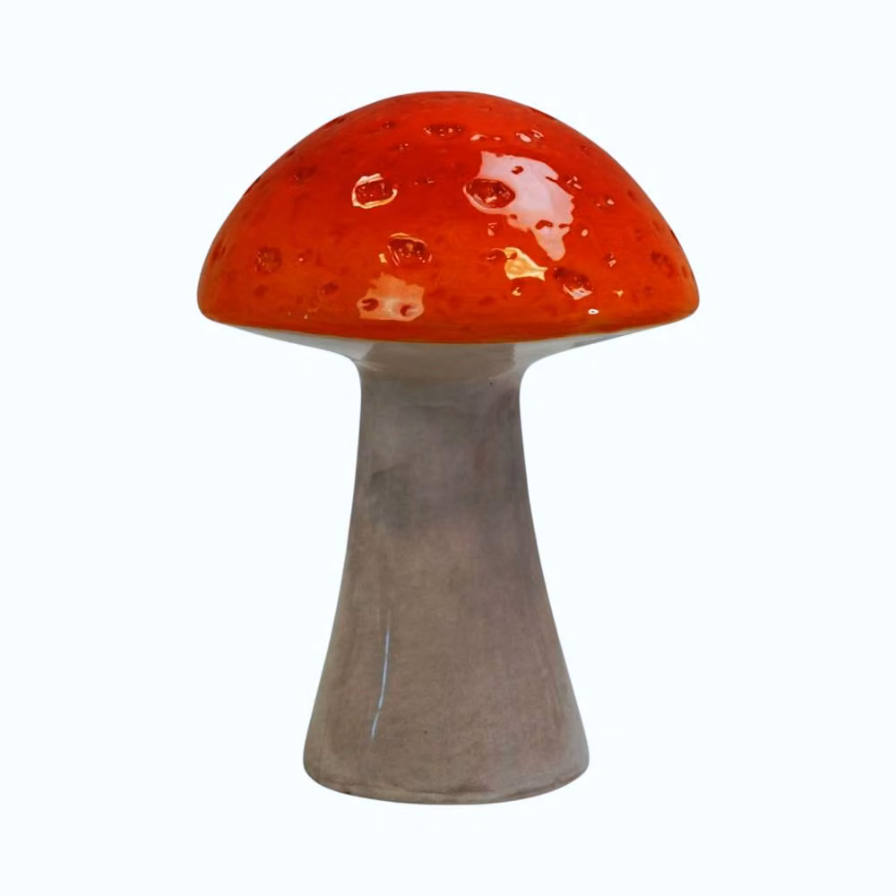 Four Candle Rustic Ceramic Mushroom Tabletop Decoration in Orange, Red and Grey – 2