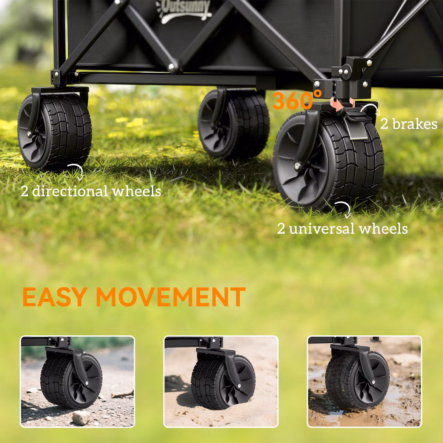Outsunny Folding Garden Trolley with Carry Bag, Black Outdoor Wagon Cart with 120kg Capacity – 5