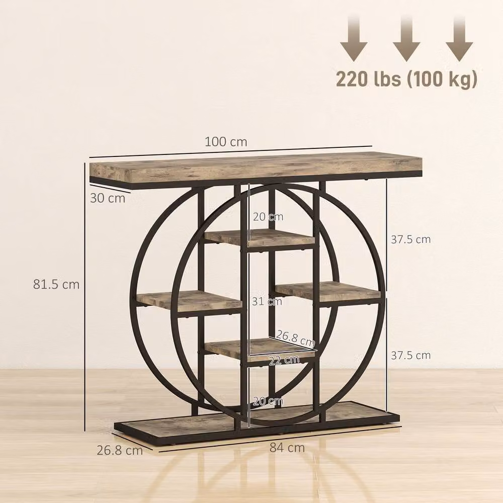 HOMCOM Industrial Console Table with Storage Shelves in Brown, Width: 100 cm – 3