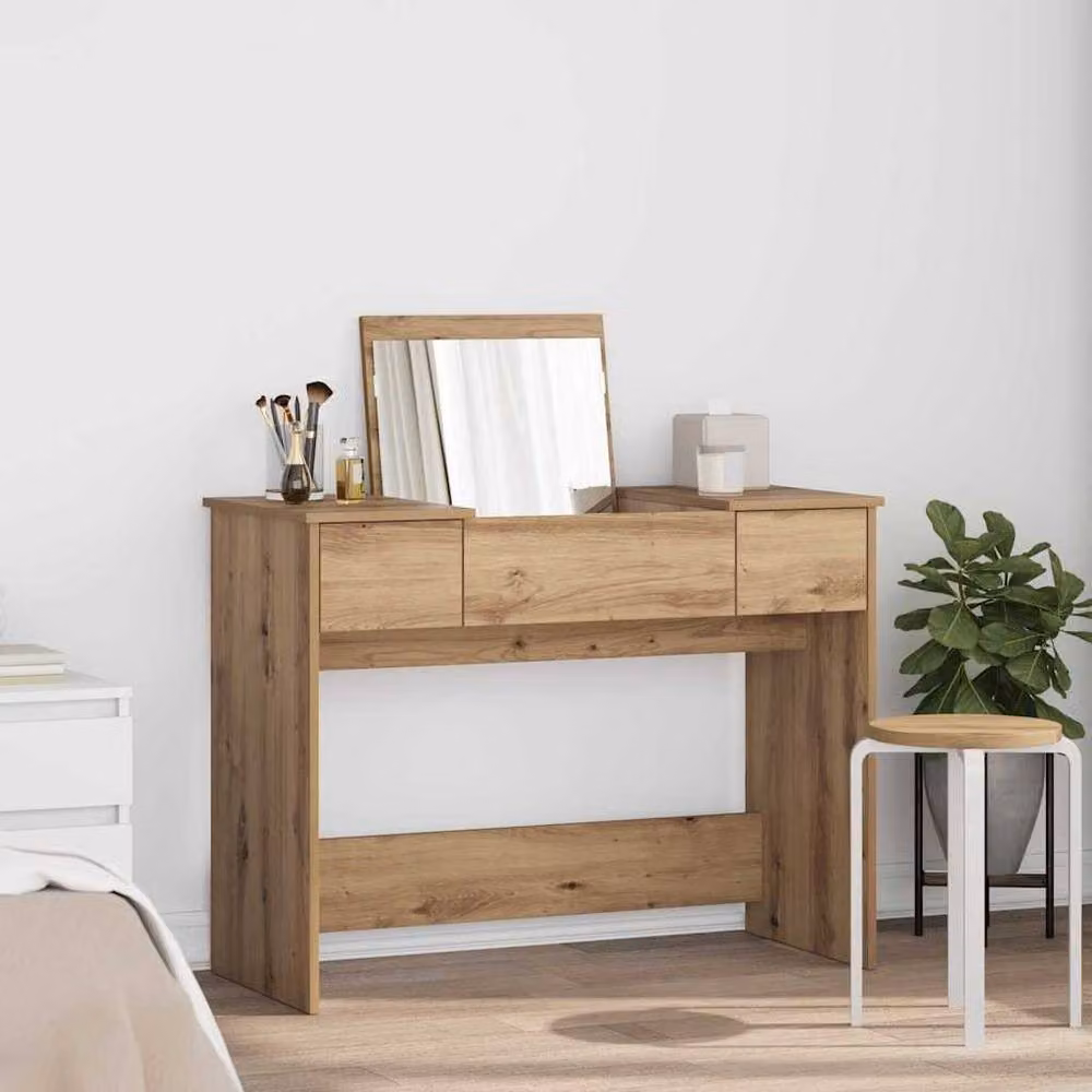 Berkfield Home Artisan Oak Dressing Table with Mirror in Beige, W: 100 cm, D: 45 cm, H: 76 cm – 1