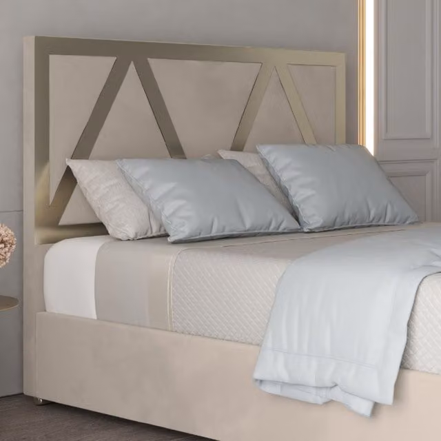 KDMD Belgrave Upholstered Soft Velvet Metal Designer Bed Frame in Beige, Size: 140 x 200 cm