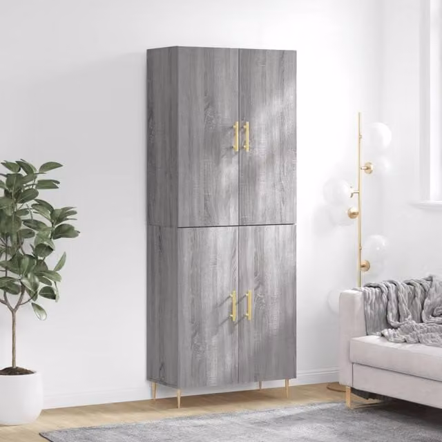 Berkfield Home Grey Sonoma Highboard in Engineered Wood, W: 69.5 cm, D: 34 cm, H: 180 cm – 1