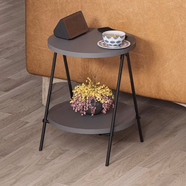 FWStyle Small Round 2 Tier Side Table in Anthracite Grey
