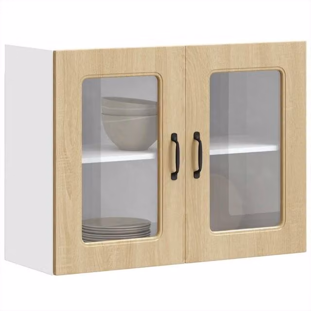Berkfield Home Kalmar Wall Mounted Kitchen Cabinet with Glass Doors in Sonoma Oak Brown
