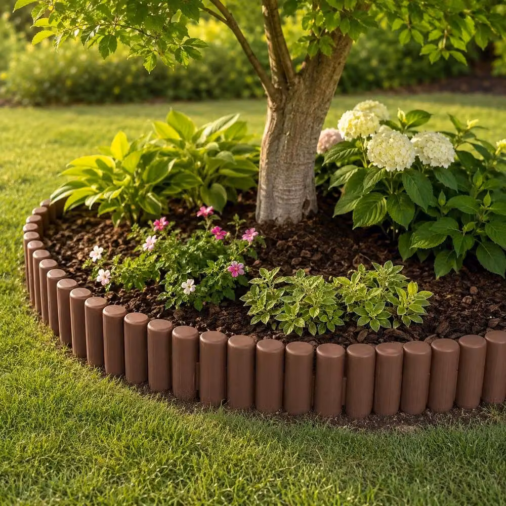 NESTLUNE Brown Wood Garden Edging Fence, 10 Pieces, W: 100 cm, H: 15 cm – 2