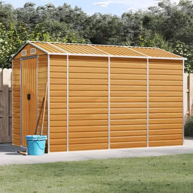 Berkfield Home Garden Shed in Light Brown, Galvanised Steel, W/D/H: 191 x 300 x 198 cm