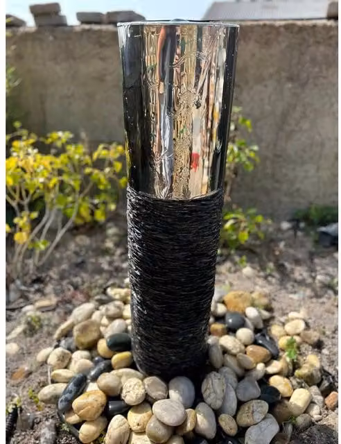 Buttercup Farm Grey Natural Slate and Stainless Steel Column Water Feature with Pump and Light