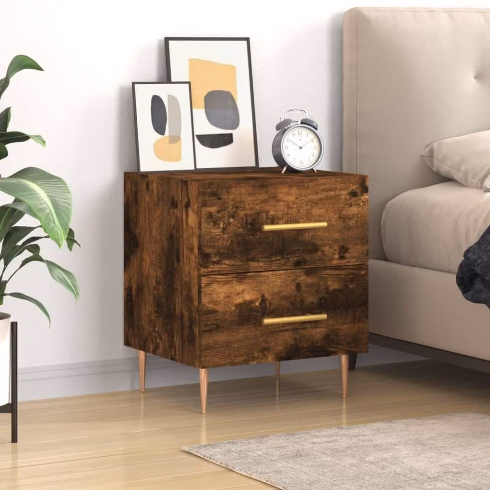 Berkfield Home Modern Bedside Cabinet in Smoked Oak Brown, W/D/H: 40 x 35 x 47.5 cm – 2