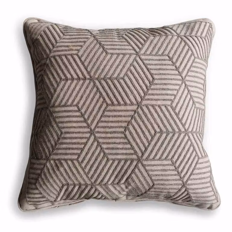Leisure Grow Grey Striped Embroidered Square Scatter Cushion, W: 50 cm x D: 50 cm x H: 50 cm