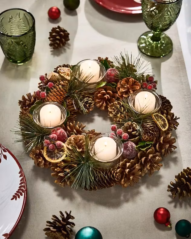 Dibor Set of 2 Citrus Spice Triple and Round Table Centrepiece Tealight Candle Holders in Natural Multicolour – 3