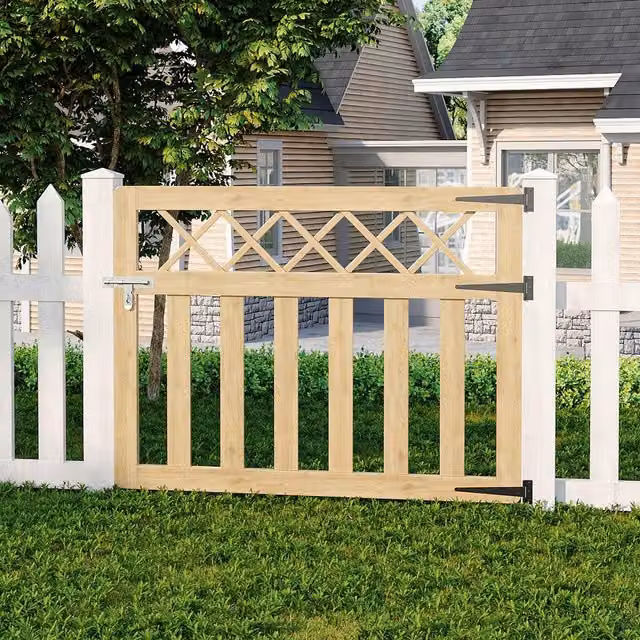 Livingandhome Spruce Wood Garden Fence Gate with Wire Mesh Design in Soft Yellow, W: 120 cm, H: 90 cm