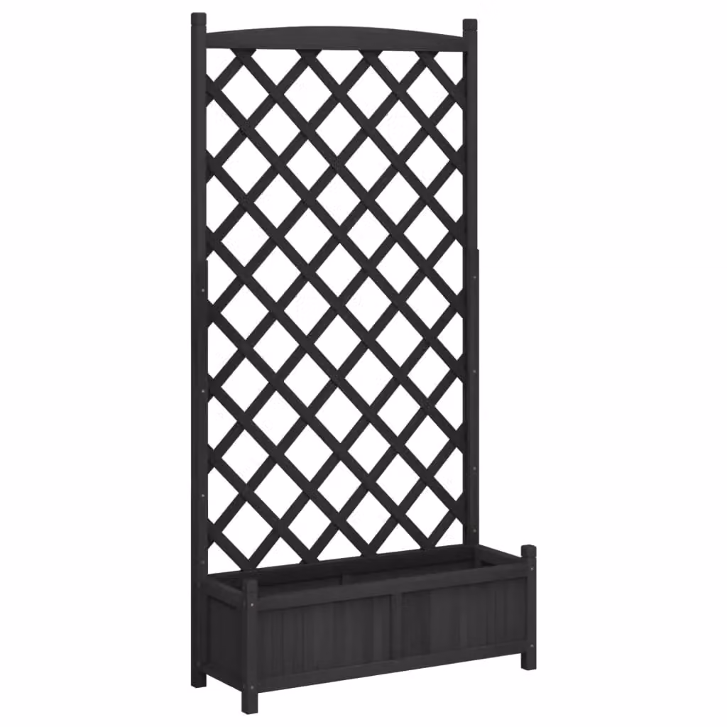 Berkfield Home Black Solid Wood Fir Planter with Trellis – 2