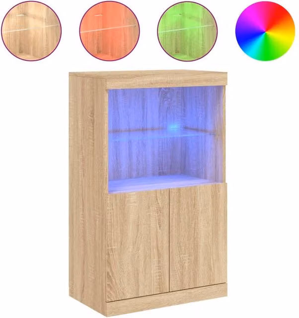 Berkfield Home Modern Sideboard with Integrated LED Lights in Sonoma Oak and Beige, W/D/H: 60.5 x 37 x 100 cm – 1