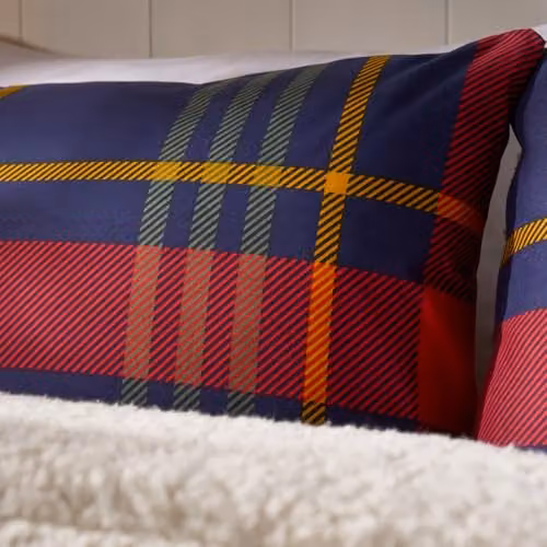 OHS Red and Blue Tartan Check Sherpa Reversible Coverless 10.5 Tog Single Duvet with Pillowcases, W/D/H: 135 x 200 cm – 3