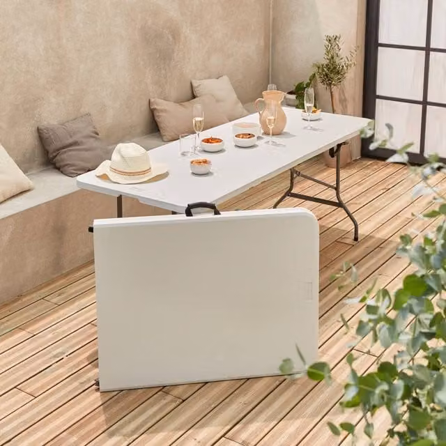 Sweek Pair of White Foldable Plastic Reception Tables W/D/H: 69.5 x 73.5 x 69.5 cm