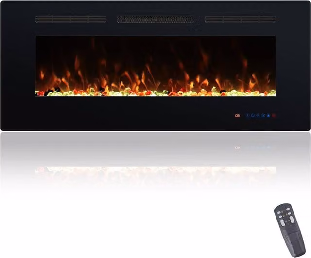 Valuxhome Wall-Mounted Electric Fireplace with 13 Colours and Timer, 1500W, Black, W: 106 cm, H: 45 cm, D: 15 cm – 1