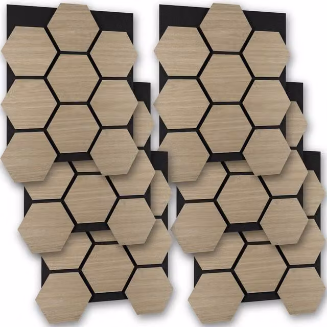 tectake Hexagonal Acoustic Sound-Absorbing Felt Panels in Brown