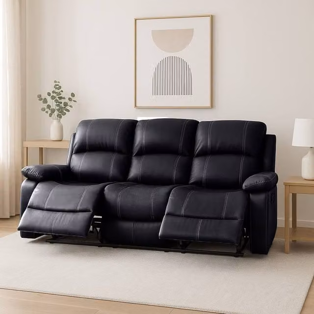Bravich LTD 3 Seater Bonded Leather Recliner Sofa in Black – 1