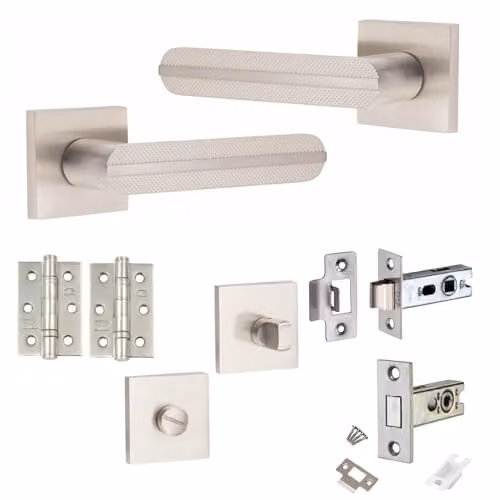 Golden Grace Nickel Plated Bathroom Door Handle Set in Silver