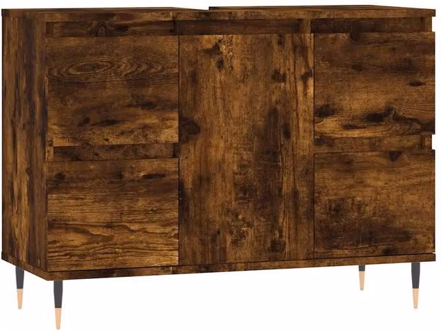 Berkfield Home Smoked Oak Bathroom Cabinet in Brown, W/D/H: 80 x 33 x 60 cm