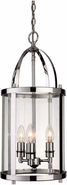 Netlighting Imperial 3 Light Round Ceiling Pendant Lantern in Chrome and Grey with Transparent Glass and E14 Base