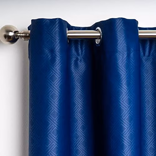 Alan Symonds Diamond Blackout Eyelet Curtains, Blue, Width: 167.64 cm, Drop: 228.6 cm – 2